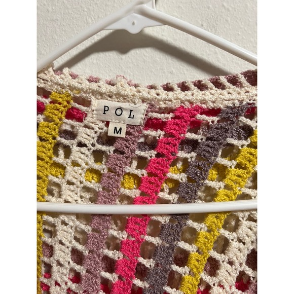 POL Multicolor striped crochet fringe beach hoodie, size medium - Picture 4 of 5